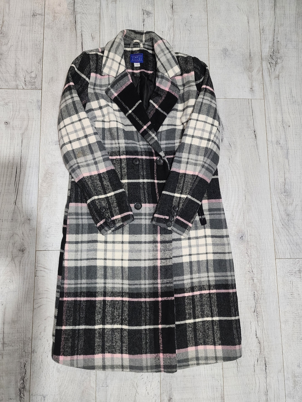 Simply Styled Plaid Trench Coat in Black, Gray & Pink